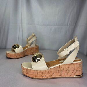 Franco Sarto Women's Taysha Ankle Strap Cork Platform Sandals - Ivory Leather
